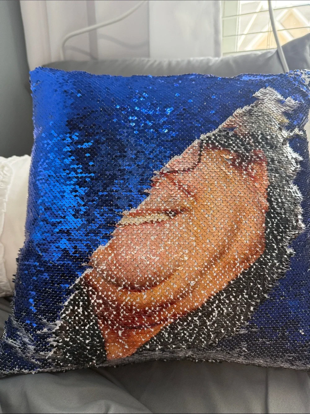 Danny Devito Sequin Reversible Decorative Pillow cover - Blue, Black, White
